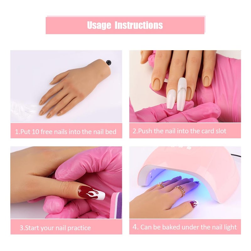 KnowU Nail Pratice Training Hand for Acrylic Nails with Stand Bracket,Soft Silicone Maniquin Hand, Flexible Bendable Nail Practice Fake Hand for Nails Art Practice Tool - Image 2